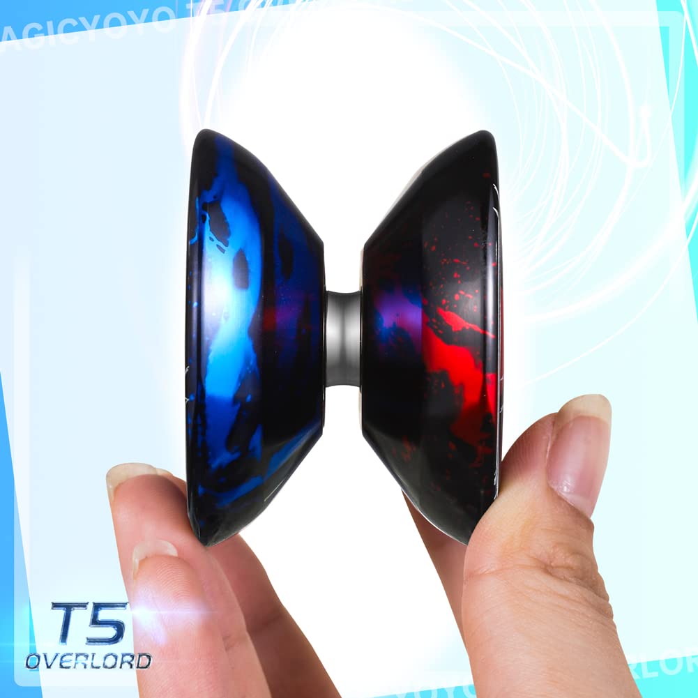 MAGICYOYO Professional Unresponsive Yoyo T5 Overlord, Dual Function Yo Yo Pro Alloy Yoyo Metal Bind Return Trick Yoyo, Flat Bearing + Bearing Remover Tool + Axle + Yoyo Storage Bag + 12 Yoyo Strings