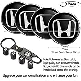 9pcs,65mm Honda Emblem Badge Sticker Wheel Hub Caps Centre Cover +Tire Valve Stem Caps Cover for Honda+ Keychain (for Honda)