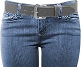 EURO Womens Thick Wide Stitched Leather Belt - MAP019A - Light Gray M
