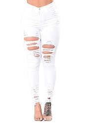 ZERMOM Women's Ripped Skinny Jeans Stretch Mid Rise