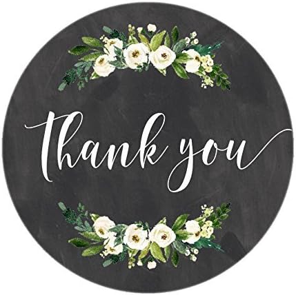 Chalkboard Thank You Stickers, White Watercolor Flower Accents, Chalkboard Stickers, Chalkboard Thank You Labels, Chalkboard Favor Stickers, Floral Accents, Pretty Thank You Stickers