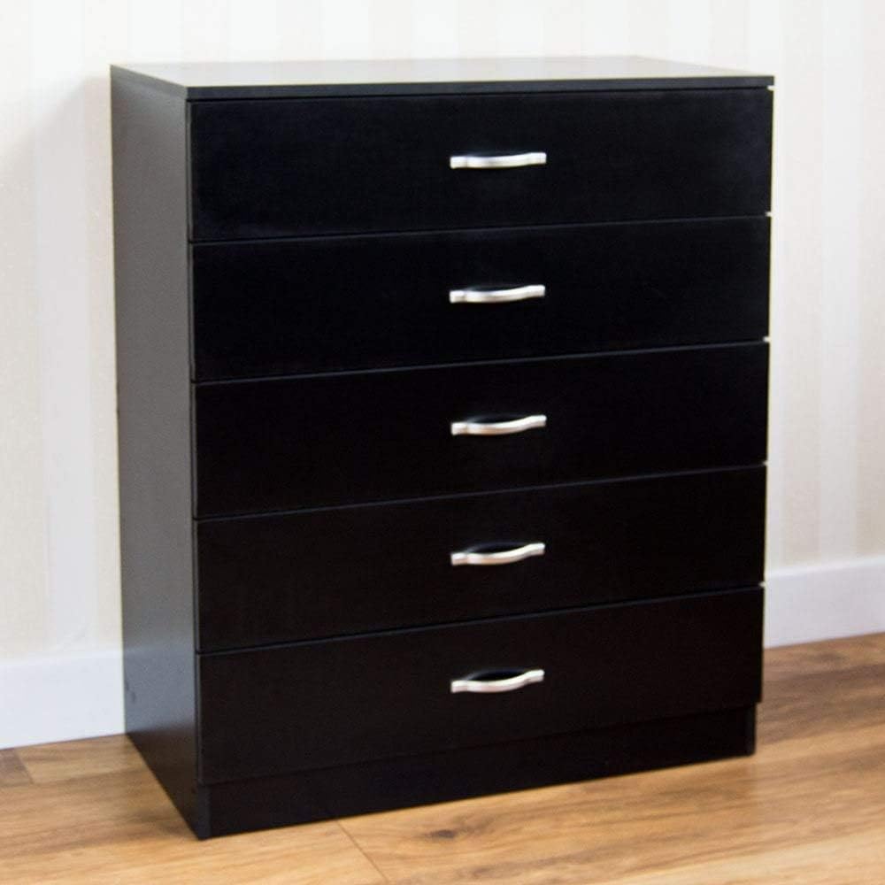 Vida Designs Riano 5 Drawer Chest of Drawers, Metal Handles and Runners, Anti-Bowing Drawer Support, Bedroom, Nursery Furniture, Black