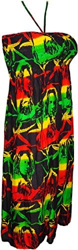 Rasta Bob Marley Style Bandeau Women's Dress, Halterneck Sundress Reggae One Size