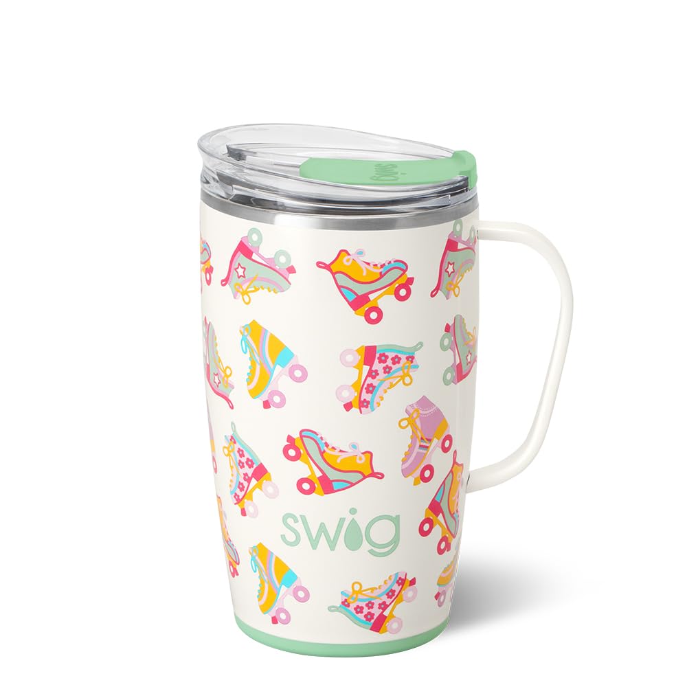 Swig Life 18oz Travel Mug, Insulated Tumbler with Handle and Lid, Cup Holder Friendly, Dishwasher Safe, Stainless Steel, Travel Coffee Cup (Roller Rink) Image
