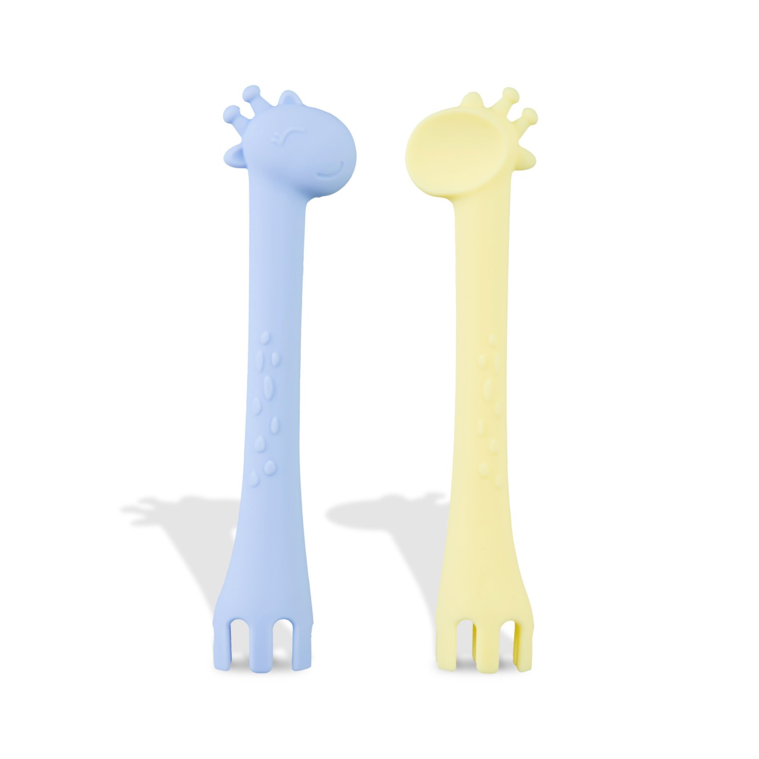 Kitdine Baby Spoons Silicone Giraffe Spoon BPA Free for Baby Feeding and Infant Weaning Teething Toys Training Forks Spoons Set of Two (Blue&Yellow)