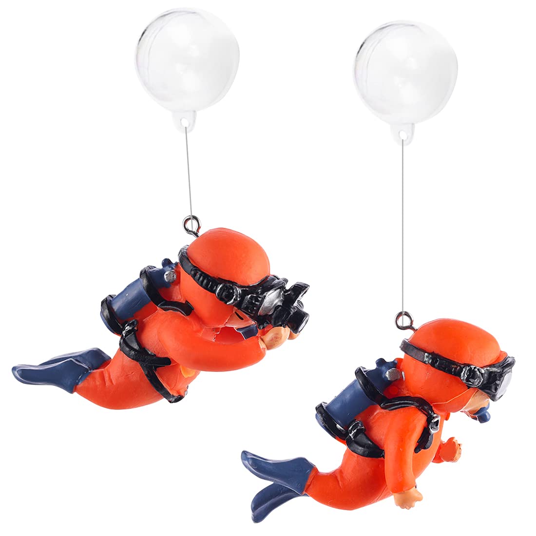 Voyyphixa 2Pcs Fish Tank Ornaments, Cartoon Diver Aquarium Decorations, Floating Diver Toys Accessories, Suitable All Kinds of Fish and Aquatic Pets (2Pcs Orange)
