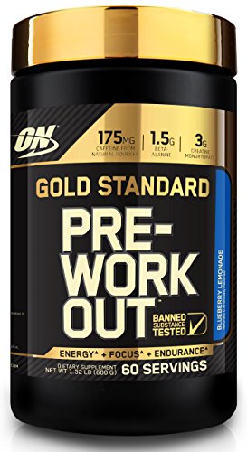 Optimum Nutrition Gold Standard Pre-Workout with Creatine, Beta-Alanine, and Caffeine for Energy, Flavor: Blueberry Lemonade, 60 Servings, 1.32 Pounds