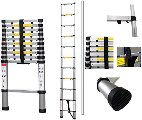 Todeco - Telescopic ladder, Foldable Ladder - Maximum load: 330 lbs - Number of steps: 11 - 10.5 feet, USA, Extra gap