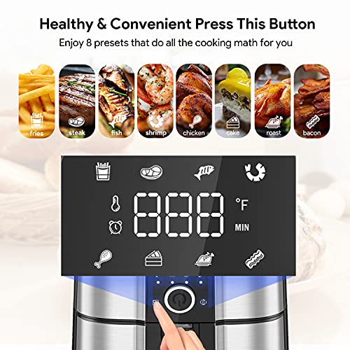 Bagotte Air Fryer, Stainless Steel Electric Hot Air Fryers Oven, 5.8QT