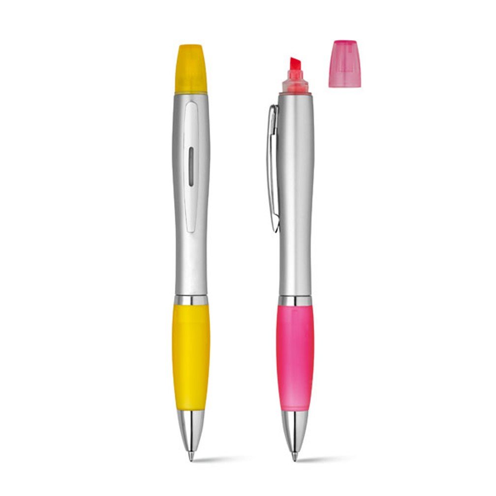 Set of 2 Ballpoint Pens with Highlighter - Pink and Yellow