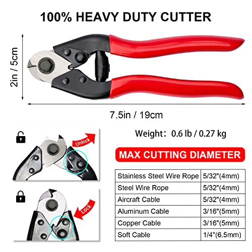 Bike Cable Cutter Heavy Duty Stainless Steel Aircraft Up To 5/32", Wire