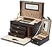 WOLF Heritage Small Jewelry Box, Black - 10 Compartments & Seven Ring Rolls - Includes Travel Case