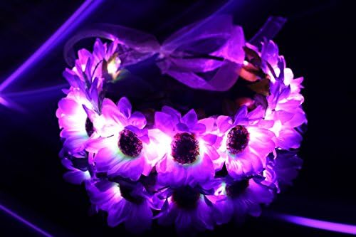 Baby Purple LED Light Up Flower Crown/Floral Headband/Flower Hairpiece for Coachella, EDC, Halloween, Costume & Beyond, Party Accessories