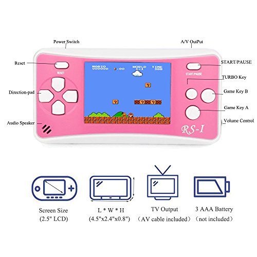 JJFUN RS-1 Handheld Game Console for Children,Retro Game Player with 2.5" 8-Bit LCD Portable Video Games,The 80's Arcade Video Gaming System,Built-in 152 Classic Old School Games Entertainment-Pink