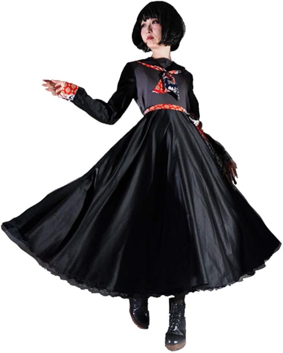 Amazon Co Jp Favoriteオリジナル セーラー襟のスカーフデザインブラックフレアワンピース 服 ファッション小物