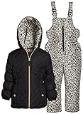Pink Platinum Girls Quilted Down Alternative Skiing Snowsuit Jacket and Bib Set