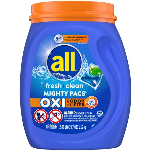 ALL FRESH CLEAN, OXI + ODOR LIFTER, MIGHTY PACS LAUNDRY DETERGENT PACS, 60 COUNT