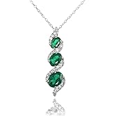 Ice Gems Sterling Silver Genuine, Created or Simulated and White Topaz Oval S Design Three-Stone Journey Necklace
