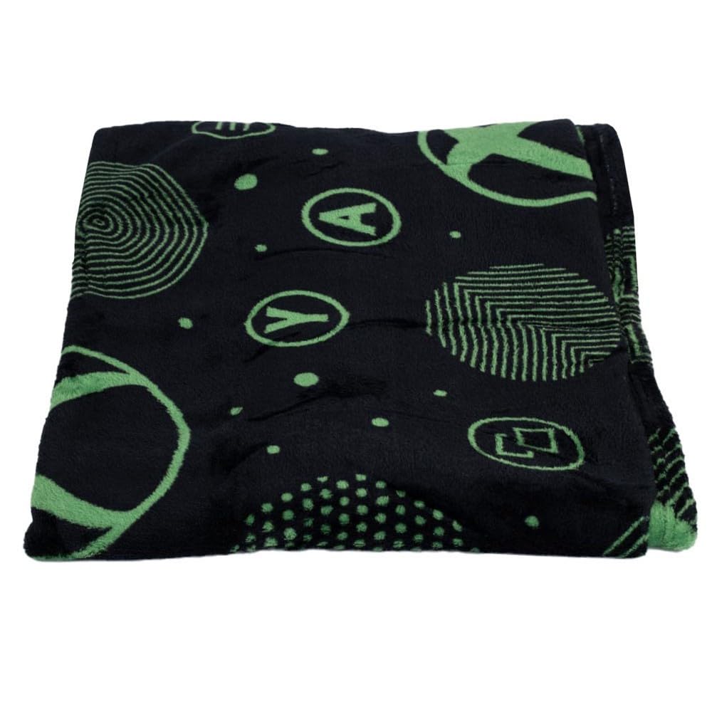 Coco Moon Xbox Sphere Green Gaming Bed Fleece Blanket Bedding Ideal Boys or Teen Gamer Bedroom Accessories Gifts Present