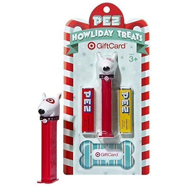 Amazon Com Target Bullseye Dog Pez Dispenser Holiday Gift Card Collectible Zero Dollar Balance By Pez Candy Toys Games