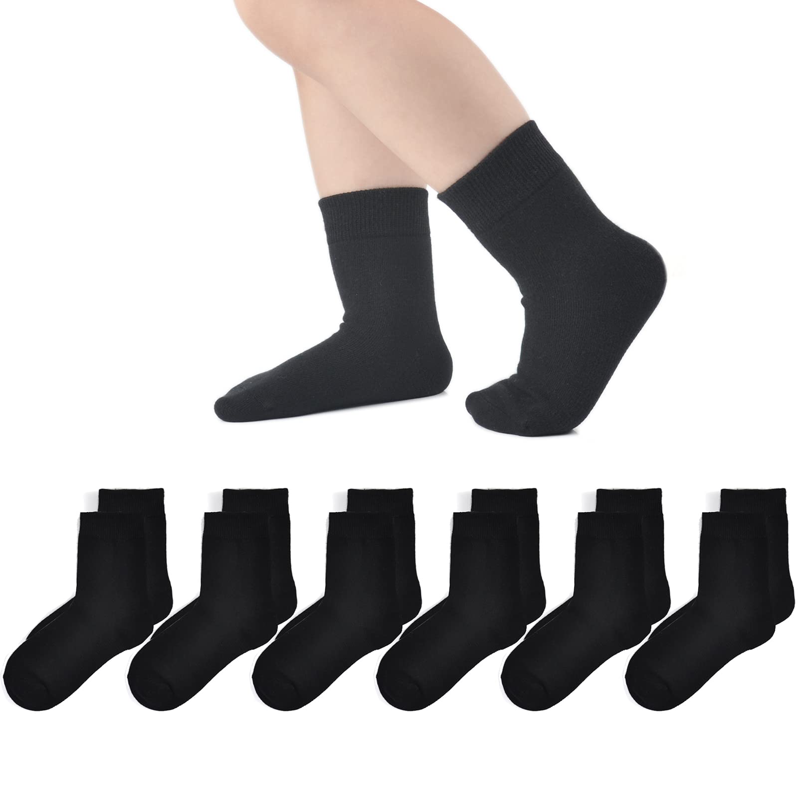 Photo 1 of EPEIUS Toddler Girls & Boys School & Athletic Socks - 6 Pack, Seamless Cotton Dress Socks, Black, Size S