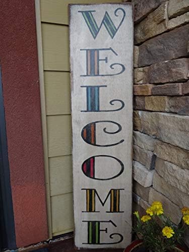 Iliogine Wooden Plaque Sign Welcome Hand Printed Front Door Outdoor Welcome Patio Decor Vertical Welcome Sign Cabin Wall Decor Housewarming Gift