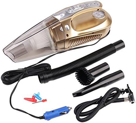 Yinano Handheld Car Vacuum Cleaner, 4 in 1 Rechargeable Wet/Dry 12V 100W Car Vacuum, Tire Inflator, Tire Pressure Gauge &amp; Led Light (Car Vacuum, Gold)