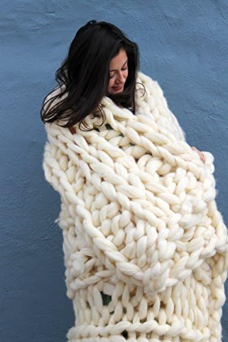 Chunky Knit Wool Blanket - 40"x60" - Natural White - 100% Merino Wool - Handmade