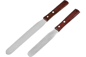 Cyoufine Straight Icing Spatula, Stainless Steel Spatula, 2-Pack Cake Spatula Set Wooden Handle 6 inch & 8 inch Blade Spatula