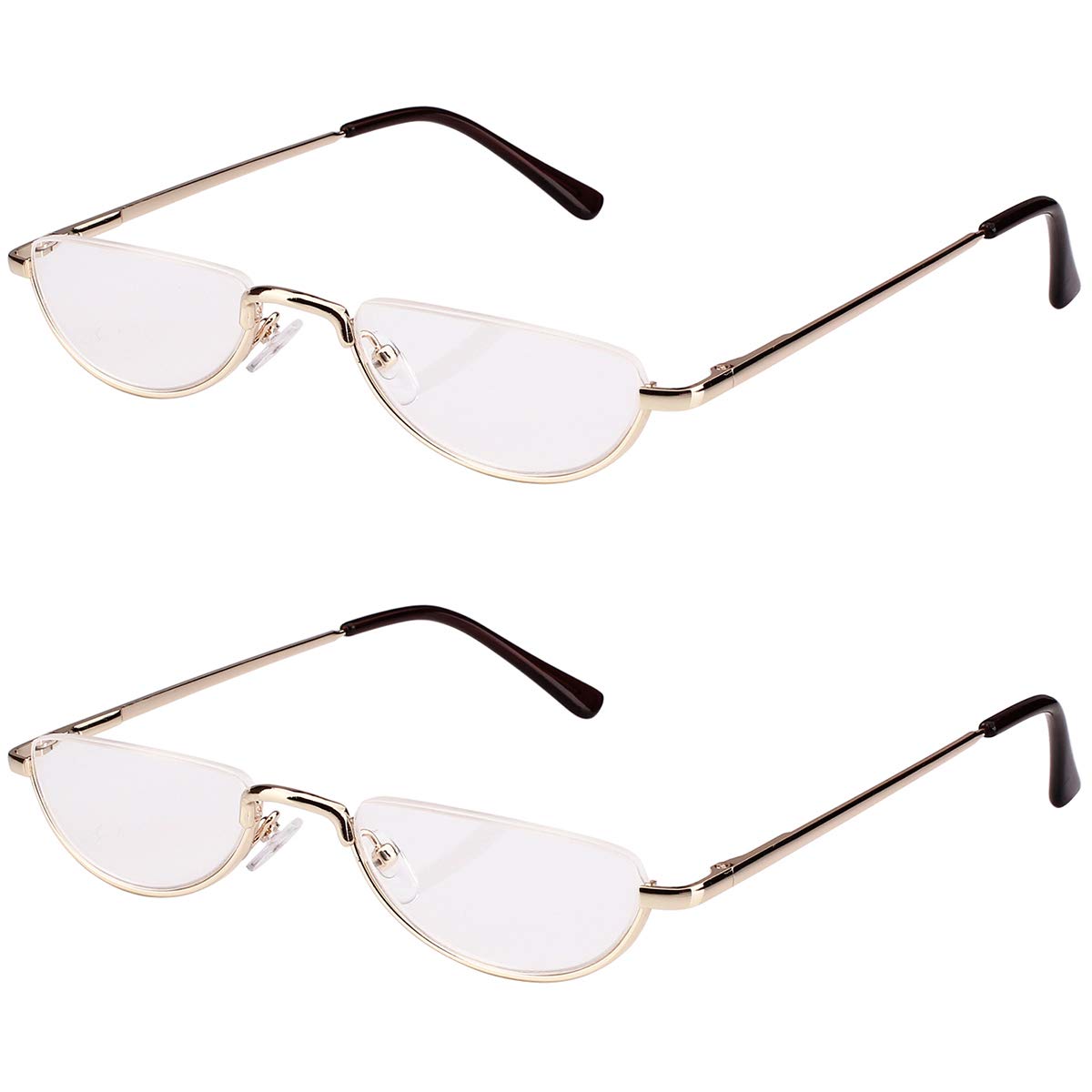 Ashilun 2 Pack Reading Glasses for Mens and Womens - Flat Top Metal Readers with Spring Hinge (2 Pack Gold, 1.75)