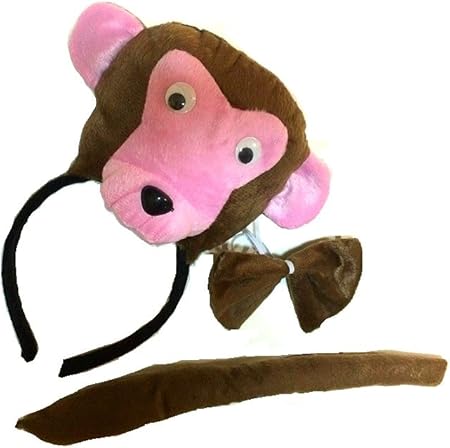 Amazon さる かぶりもの 大人 キッズ フリーサイズ コスプレ パーティグッズ カチューシャ しっぽ 蝶ネクタイ ３点 セット お猿 ジョーク どっきり おもちゃ