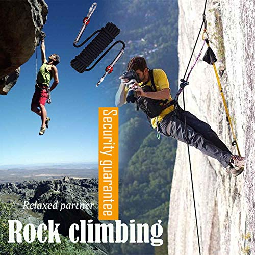 WJUAN Outdoor- Kletterseil, Statisches Kletterseil mit einem Durchmesser von 10 mm, Heavy Duty Seil mit einem Zug von 1000 kg, Rettungsfallschirmseil mit 2 Karabinern, Länge 6 Meter (Schwarz) – Bild 6