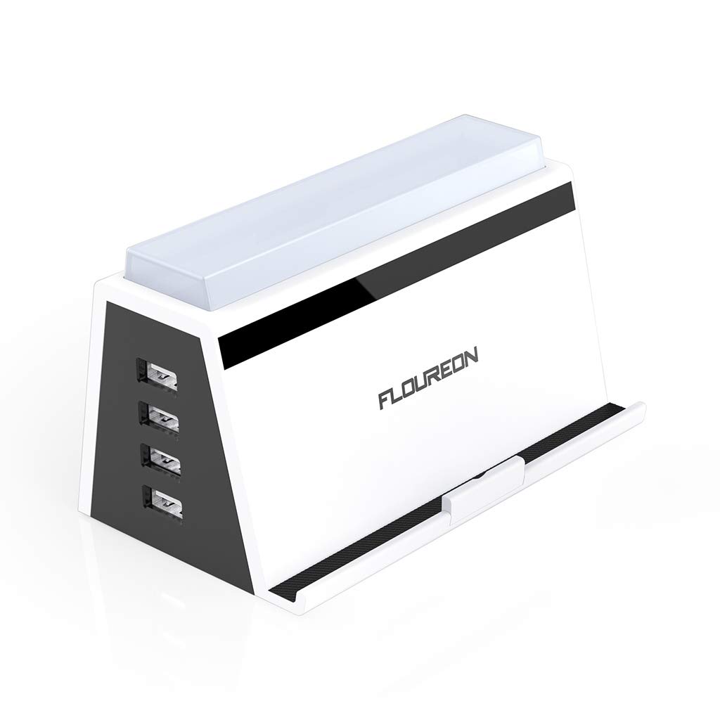FLOUREON Multi USB Charging Station Wireless Phone Charger 4A/20W 4 Ports Multi Device Phone Stand Desktop Multi-port USB Charger with LED Light for iPhone 8, iPhone X, Samsung Galaxy S6