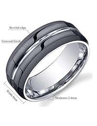 King Will CLASSIC - Anillo negro de tungsteno, 8mm, clásico, anillo de boda pulido, con banda acanalada en el centro, para hombre,
