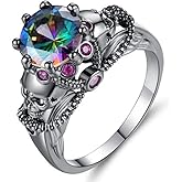 WDIYIEETN Fashion Jewelry Color Crystal Vintage Skull Gothic Statement Promise Cocktail Party Biker Ring (8)