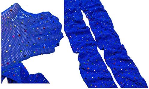 Women's Rhinestone Fishnet Pantyhose Tights - High Waist Sexy Fishnets Stockings for Party (Color Diamond-Blue)