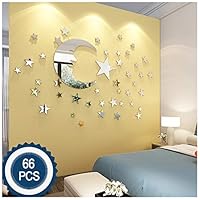 ATFUNSHOP Moon and Stars Wall Stickers - 30cm Largest Moon with 66 Pieces Different Size Stars - for Baby Kid Room Decoration - Fairy Atmosphere Creation Perfect Birthday Holiday