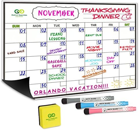 Calendar Whiteboard Magnet for Refrigerator crafted with STAIN RESISTANT TECHNOLOGY - Dry Erase Monthly Planner 16x12 - BONUS PACKAGE: Includes 3 Markers &amp; 1 Eraser!