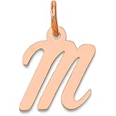 JewelryWeb 14k Rose Gold Small Script Letter M Initial Charm Pendant Necklace for Women