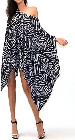 Womens Fashion Zebra Print Loose Cloak Bat Sleeve Irregular Hem Dress Cover-up