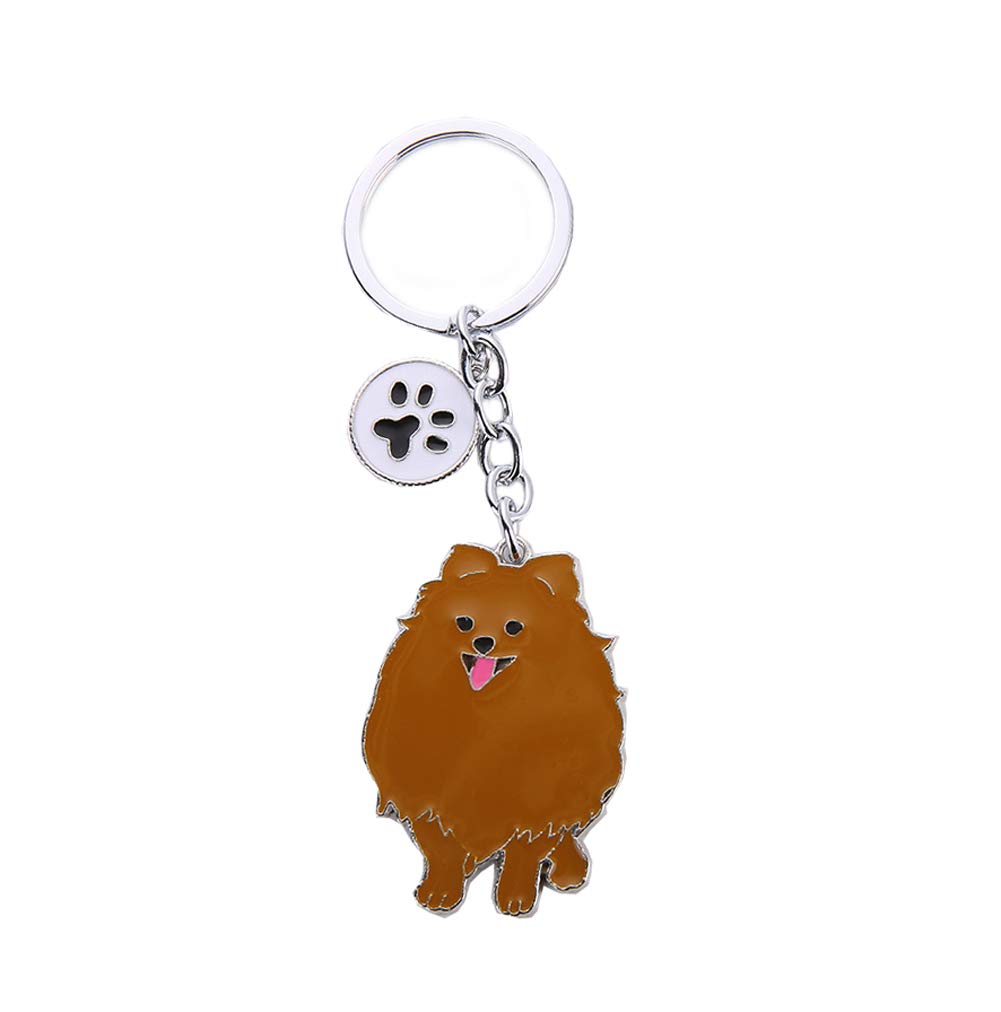 Dog Key-ring Keychain,10cm Cute Metal Dog Keychain Keyring Keyfob Bag Charm Best Birthday (Brown Pomeranian)