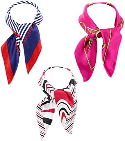 Vodeus Fashion Women's Satin Square Silk Multicolor Pattern Scarves Set of 3 Pcs #9