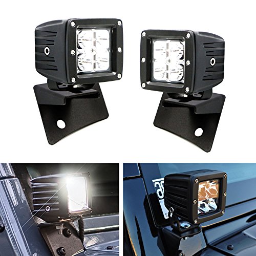 iJDMTOY 40W High Power CREE LED Pod Lights w/ Front Windshield A-Pillar Panel Mounting Brackets For 2007-2017 Jeep Wrangler JK