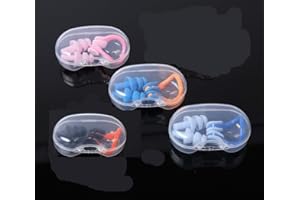 4 Pairs Swim Earplugs & 8 Nose Clips Set - Reusable Silicone, Waterproof for Swimming Diving Surfing - Soft Ear Plugs & Nose 