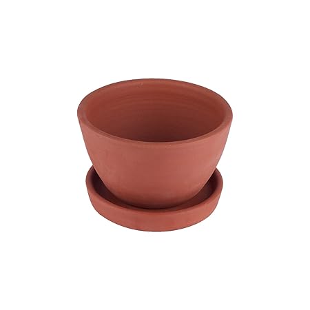 Village Decor Terracotta Small Pot with Bottom Tray, Brown, Small, Pack of 1