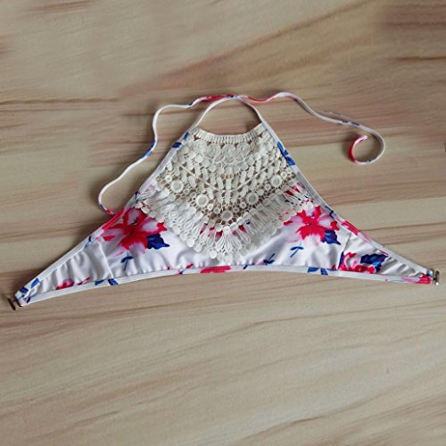Womens Bathing Suit Swimsuit Floral Bandage Bikini Set Push-up Padded Bra Swimwear Summer Beachwear (S, White) Top Bottom