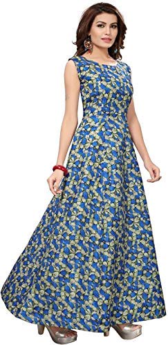sanjana collection women's benglori satin printed semi-stitched gown