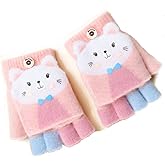 NICEYST Kids Convertible Flip Top Gloves Children Winter Warm Knitted Fingerless Mittens for Boys Girls 4-8 Years Old