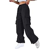 SweatyRocks Women's Drawstring Elastic Waist Loose Pants Casual Flap Pocket Cargo Pants Trousers