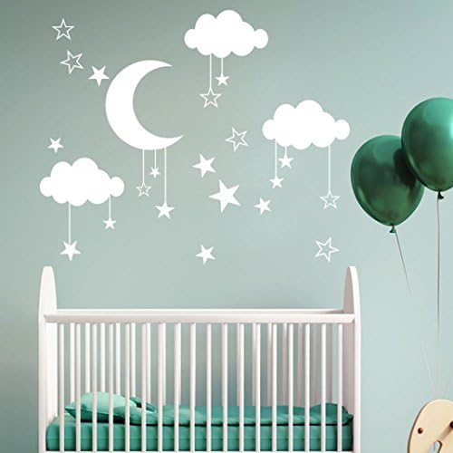 3D Wall Stickers,TPTPT New Pendant Star Moon Cloud PVC Wall Decal Sticker for Living Room (White)
